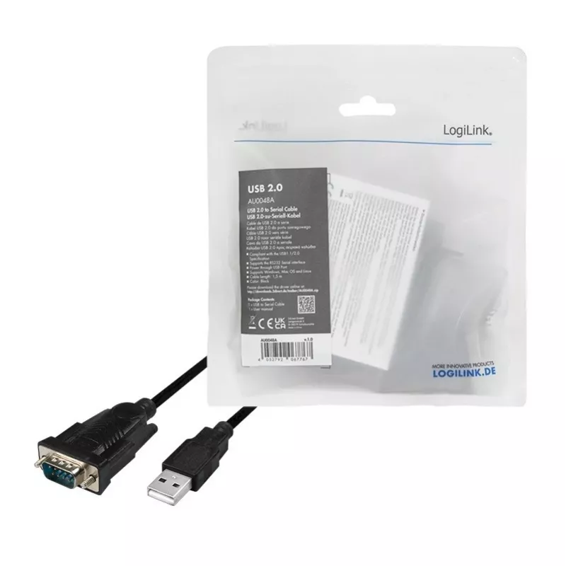 LogiLink AU0048A sarjakaapeli musta 1,5 m USB A DB-9
