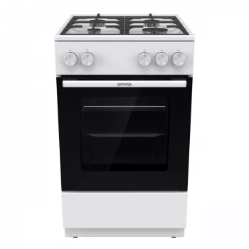 Vapaasti seisova kaasuliesi uunilla Gorenje GG5A10WFFM — 4-polttimen keittotaso, 70 l uuni, emaloitu pinta, valkoinen