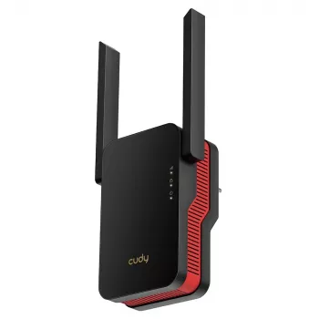 Wi‑Fi-signaalinvahvistin Cudy RE3000 2400–5000 MHz, 802.11ax/ac/n/g/b/a, Ethernet 100 Mbps, ulkoinen antenni, musta/punainen