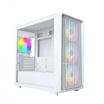 PC-kotelo Montech X5M (W) Micro Tower, valkoinen — Micro-ATX/Mini-ITX, tukee ATX-virtalähteitä, 3x 120 mm edessä, 1x 120 mm takana, 2x 3,5