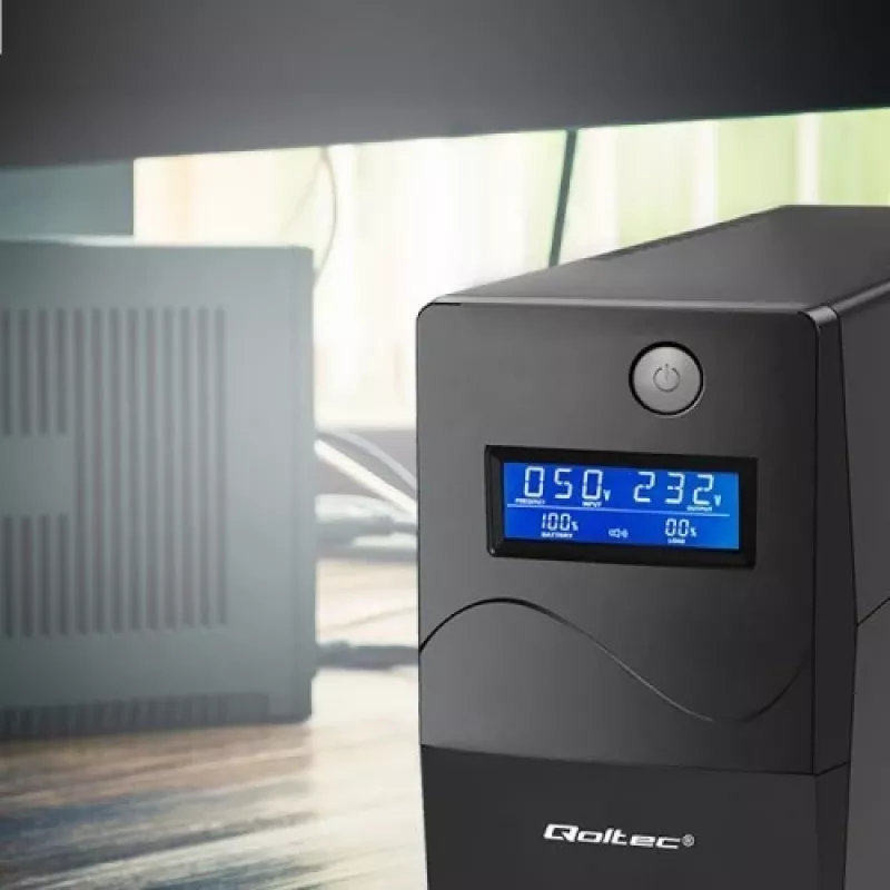 Qoltec Monolith 53980 UPS-varavirtalähde 1000 VA 600 W, 2x Schuko, LCD, USB, RJ45