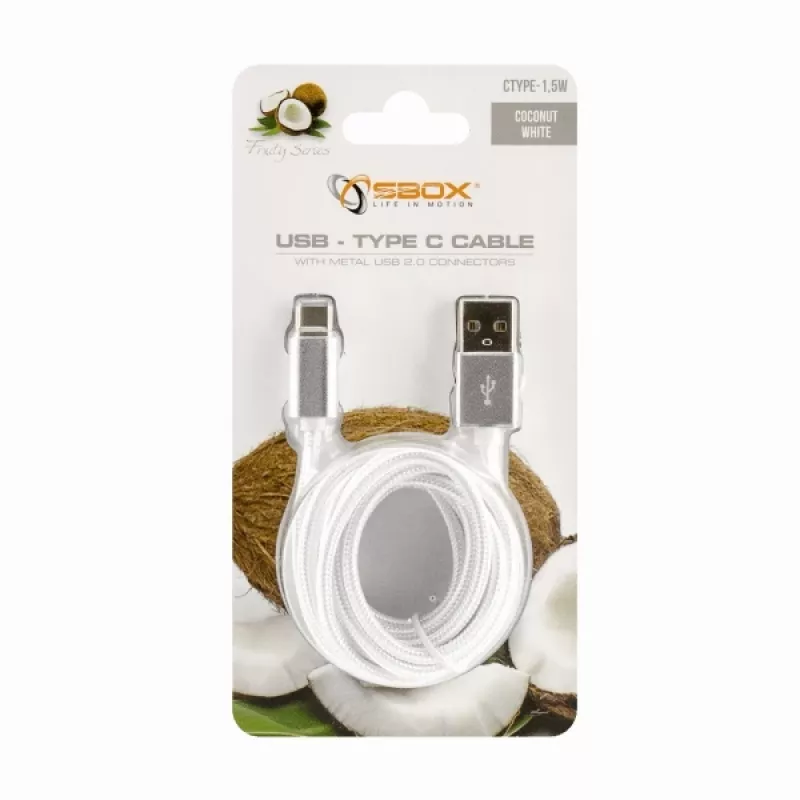 Sbox USB-TYPEC-15W USB->Type-C M/M 1,5 m kokosvalkoinen