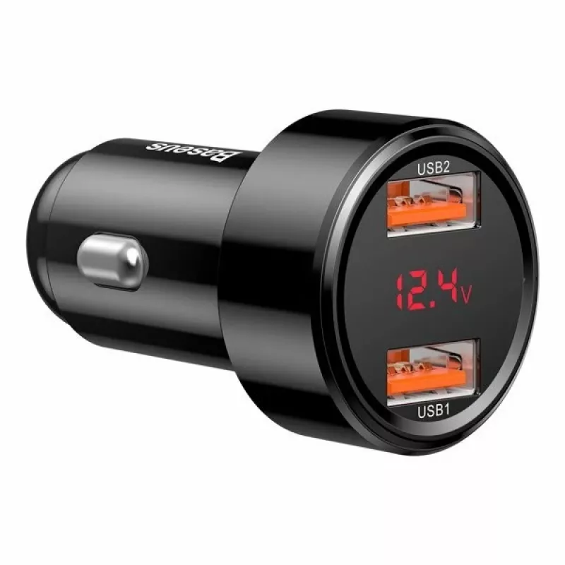 Baseus Magic CCMLC20A-01 autolaturi, 2x USB-A QC 3.0, 45 W, 6 A, jännitenäyttö, musta