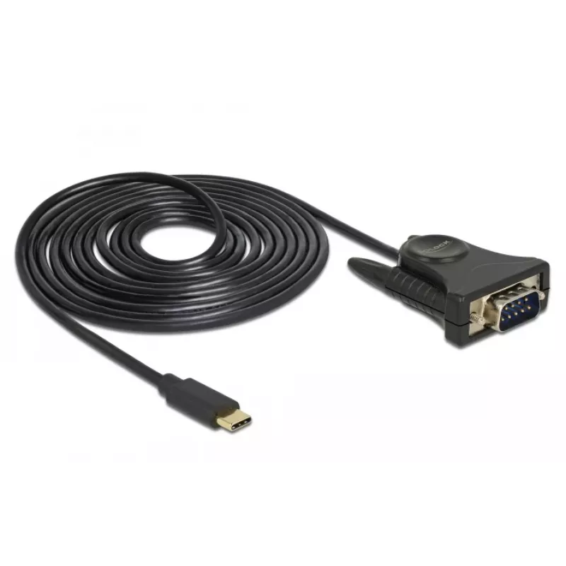 Delock 62964 USB-C - sarja DB9 RS-232 -sovitin, 1,8 m, musta