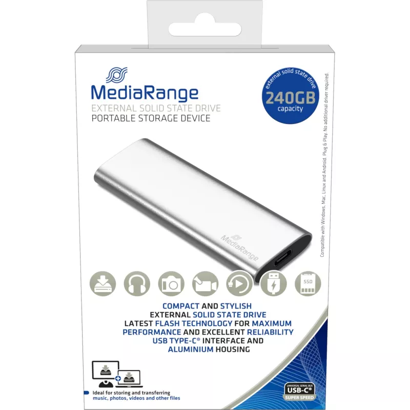 Ulkoinen SSD-asema MediaRange 240 GB M.2 USB Type-C MR1101