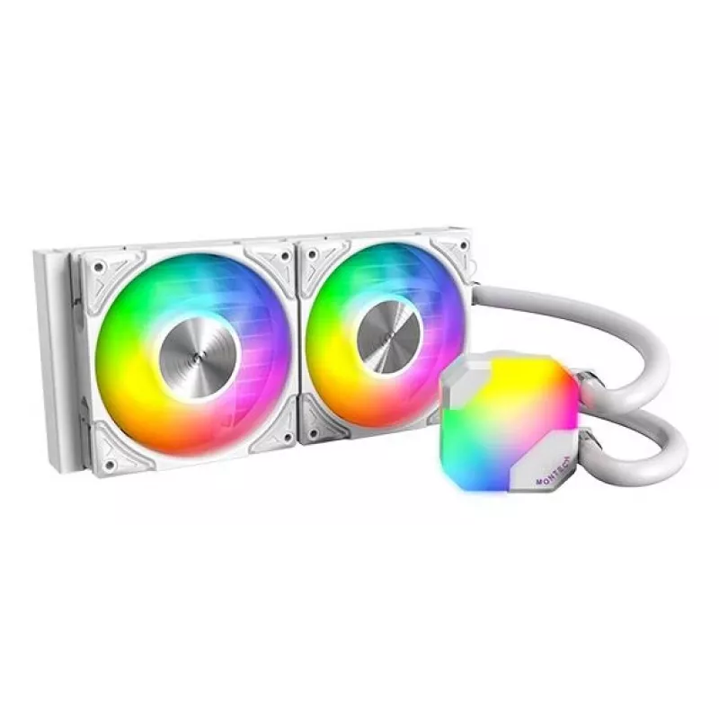 AIO-vesijäähdytys Montech Hyper Flow ARGB 240 mm valkoinen — 240 mm jäähdytin, ARGB-valaistus, valkoinen malli