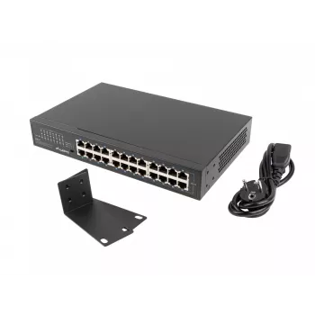 Hallitsematon kytkin LANBERG RSGE-24 — 24× Gigabit Ethernet 1U, rack-asennettava, musta