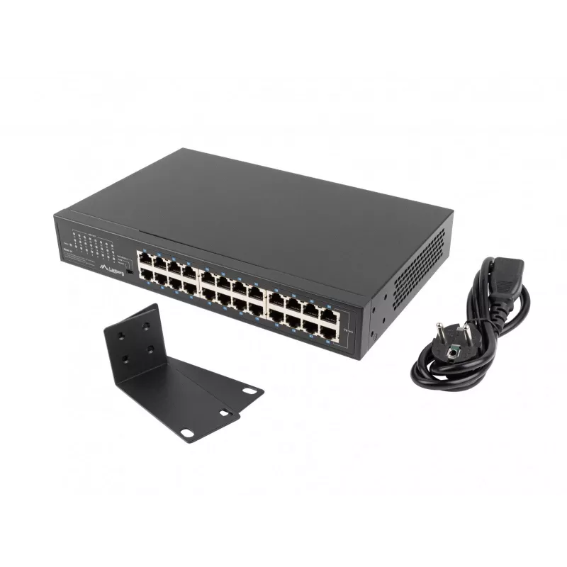 Hallitsematon kytkin LANBERG RSGE-24 — 24× Gigabit Ethernet 1U, rack-asennettava, musta