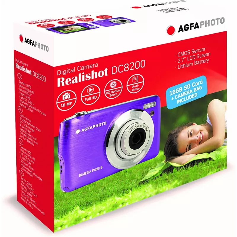 Agfa Photo DC8200 violetti + laukku + SD-kortti 16 GB