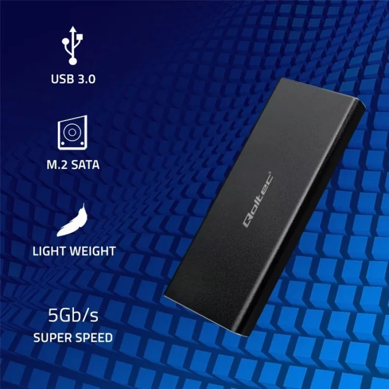 M.2 SATA SSD-kotelo QOLTEC 51854 USB 3.0 työkaluton