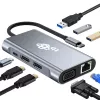 HUB 8in1 sovitin USB C HDMI x2 USB VGA RJ45 PD