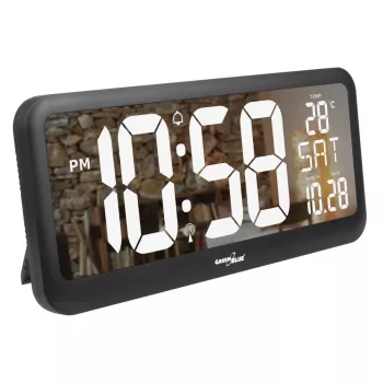 Suuri digitaalikello seinäasennus vapaasti seisova lämpötila-anturilla 37x17cm LCD-näyttö verkkosovitin & paristokäyttöinen