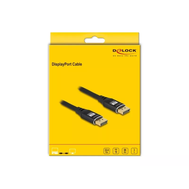 DeLOCK DisplayPort-kaapeli 8K 60 Hz 3 m musta metalli