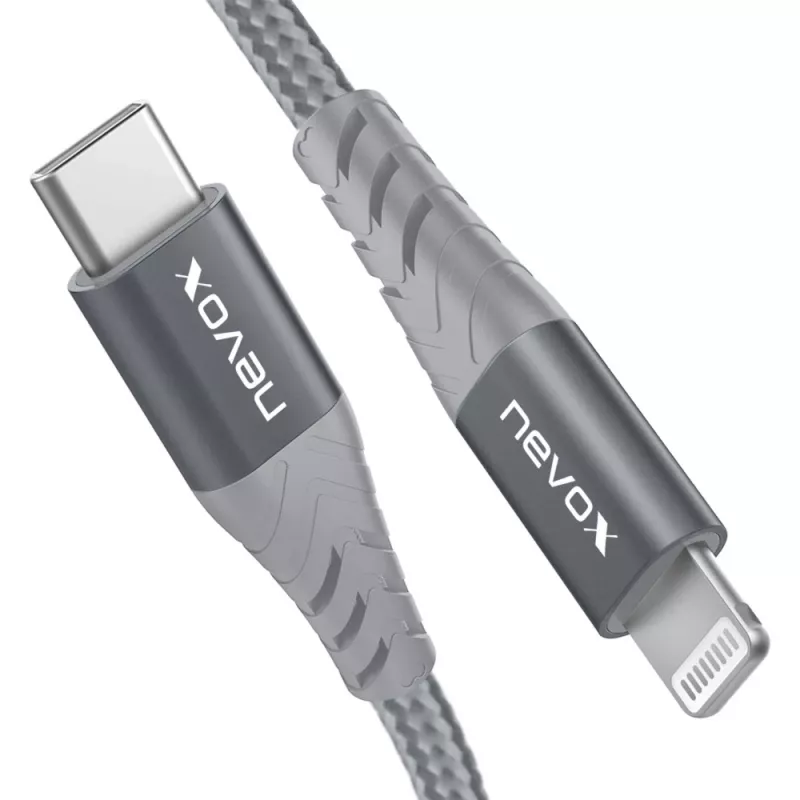 USB 2.0 -adapterikaapeli, USB-C-pistoke > Lightning-pistoke (hopea/harmaa, 1 metri, PD, päällystetty)