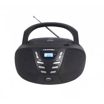Kannettava CD-soitin Blaupunkt BB7BK — MP3, FM-radio, USB, AUX, paristokäyttöinen, 2 sisäänrakennettua kaiutinta, 240×230×128 mm