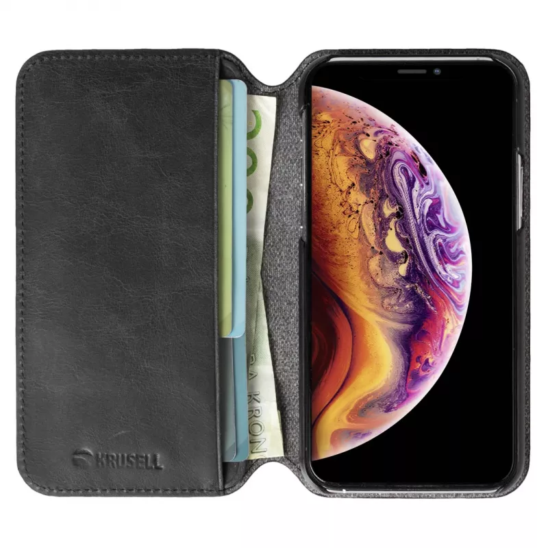Krusell Sunne PhoneWallet Apple iPhone 11 Pro Max -puhelimelle vintage-musta