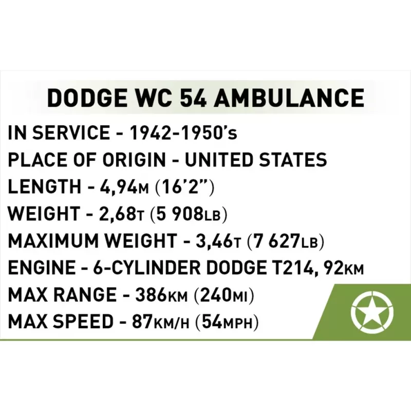 Rakennuslelu Cobi Dodge WC-54 ambulanssi malli 2257 1:35 mittakaava rakennussarja