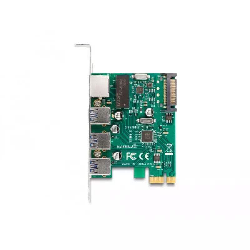 DeLOCK PCI Express x1 -laajennuskortti, 3 x USB 5 Gbps Type-A, 1 x Gigabit LAN