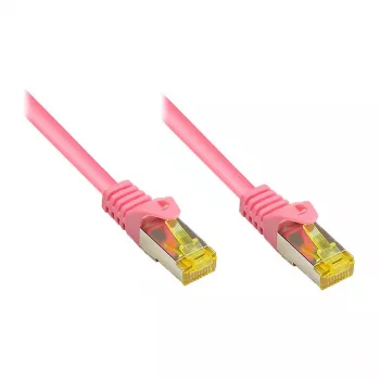 RJ45-patchkaapeli Cat.7-kaapelilla ja lukituskielen suojalla (RNS®), S/FTP, PiMF, halogeeniton, 600 MHz, OFC, magenta, 5 m, Good Connections® (8070R-050M)