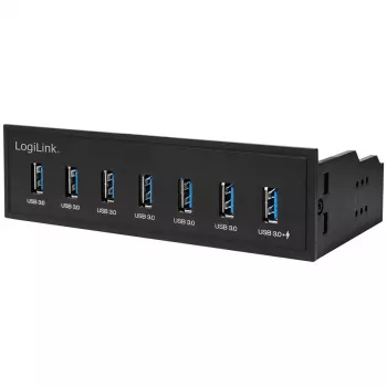 LogiLink USB 3.0 -keskitin, 7-porttinen 5,25 tuuman sisäinen, pikalataustoiminnolla - keskitin - 6 x SuperSpeed USB 3.0 + 1 x SuperSpeed USB 3.0 (lataus)