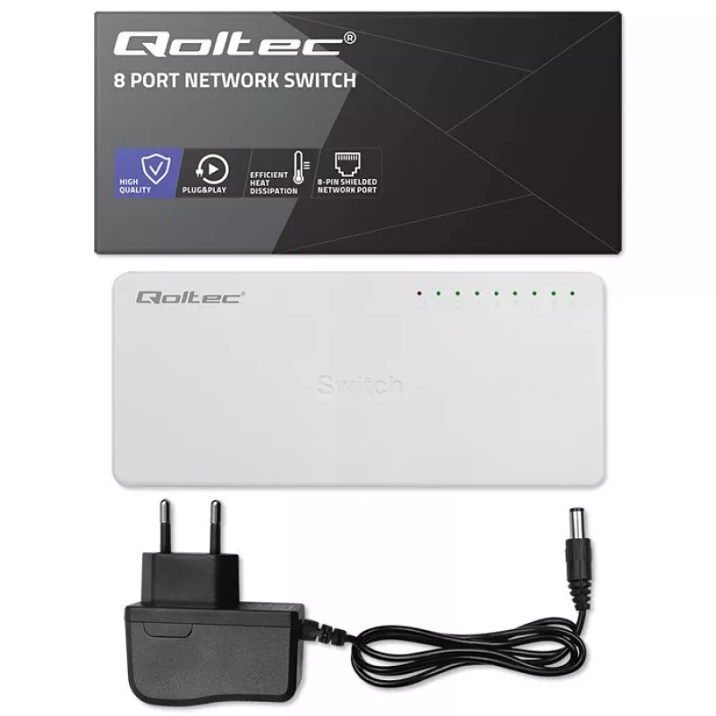 Qoltec verkkokytkin 8xRJ45-portti 1000Mbps LAN