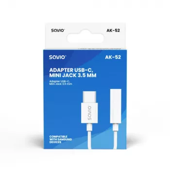USB Type 3.1 C (M) – 3,5 mm Jack (F) audioadapteri valkoinen SAVIO AK-52
