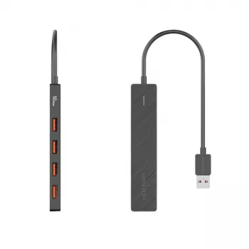 USB 3.2 Gen 2 5-in-1-moniporttikeskitin Vention CHOBB — 5 porttia (4× USB 3.2 Gen 2 Type-A, 1× USB 3.2 Gen 1 Type-A), 0,15 m, ABS, musta