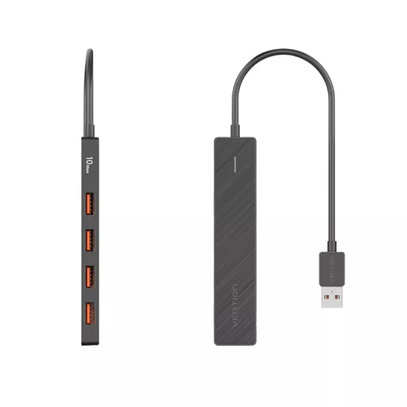 USB 3.2 Gen 2 5-in-1-moniporttikeskitin Vention CHOBB — 5 porttia (4× USB 3.2 Gen 2 Type-A, 1× USB 3.2 Gen 1 Type-A), 0,15 m, ABS, musta