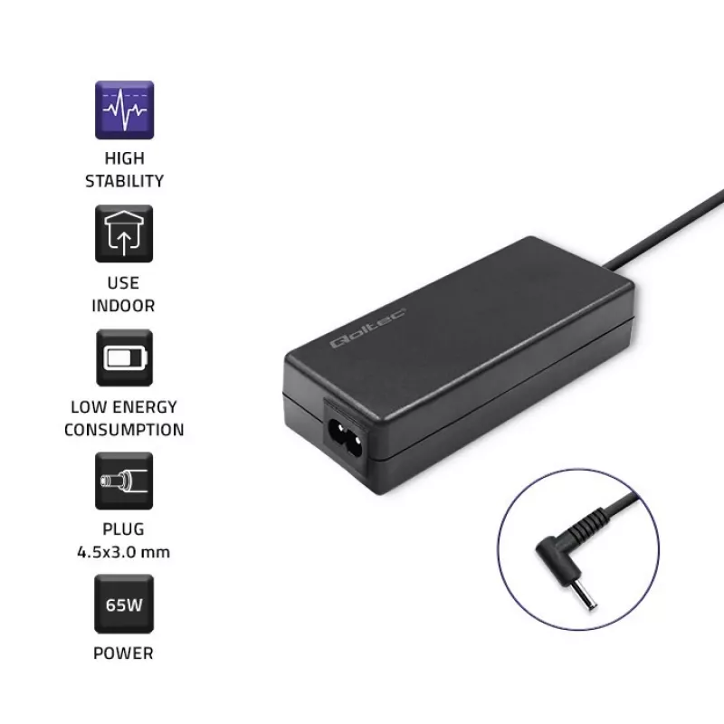 Virtalähde QOLTEC 65W 19V 3,42A kannettaville ja yhteensopiville laitteille