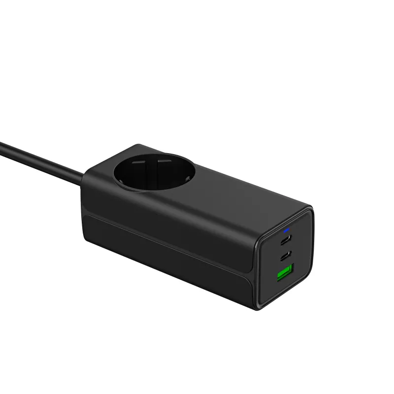 Akyga AK-CH-21 GaN-USB-laturi 65 W, 2 x USB-C + USB-A, pistorasialla, 1,5 m, musta