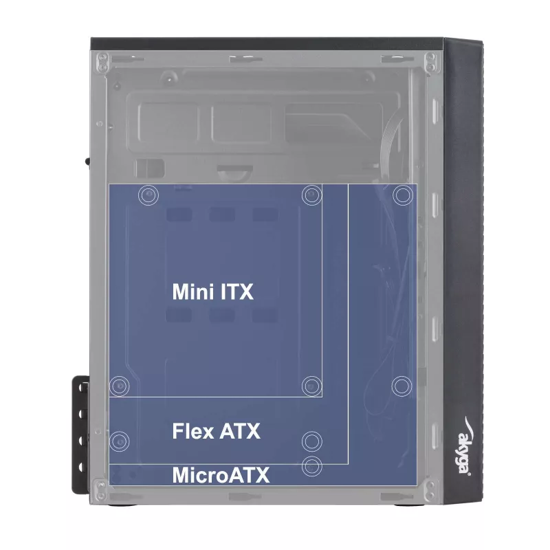 Akyga AK36BK Micro-ATX-tietokonekotelo, Micro ATX / Flex ATX / Mini ITX, USB 3.0 + USB 2.0, ilman virtalähdettä, musta