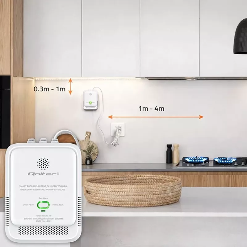 Kaasuvuotoanturi QOLTEC 52652 — propaani/butaani (LPG) ilmaisin, 85 dB hälytys, LED-näyttö