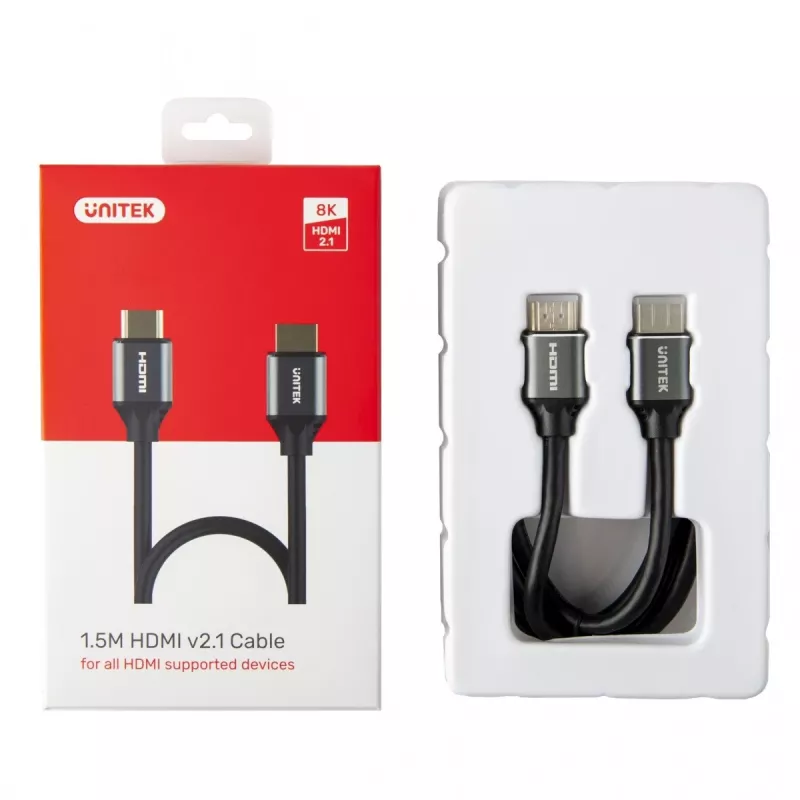 HDMI-kaapeli Unitek C138W 2 m — HDMI 2.1, 48 Gbit/s, 4K/120Hz, HDR10 & Dolby Vision, ARC, kullatut liittimet