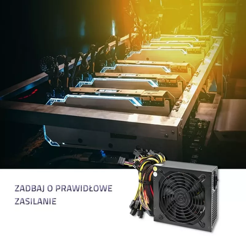 Virtalähde QOLTEC Gaming Miner 1600W Gold, 1600 W, ATX, Gold-hyötysuhde