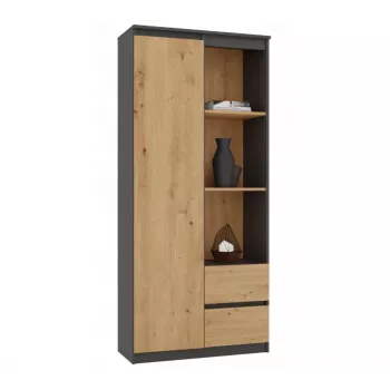 Top e Shop RS-80 BILY -kirjahylly, antrasiittirunko, artisan-tammiovi, 7 hyllyä, 2 laatikkoa, 1800×800×350 mm