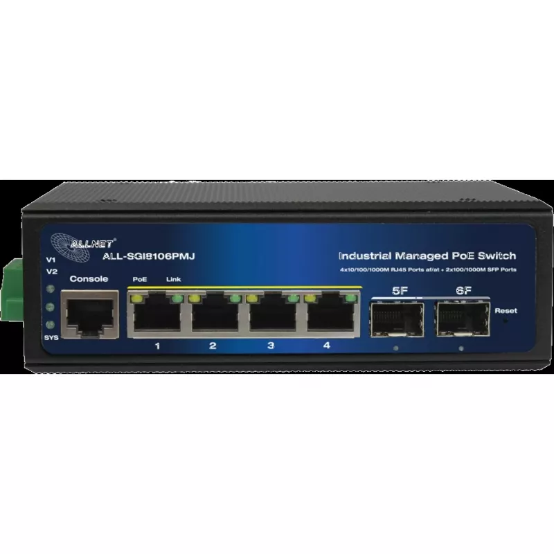 Hallittava teollisuus-PoE-kytkin ALLNET ALL-SGI8106PMJ 4 PoE + 2 uplink-porttia