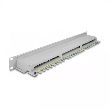 DeLOCK 19 tuuman kytkentäpaneeli 16 port Cat.6A 1HE harmaa metalli rack