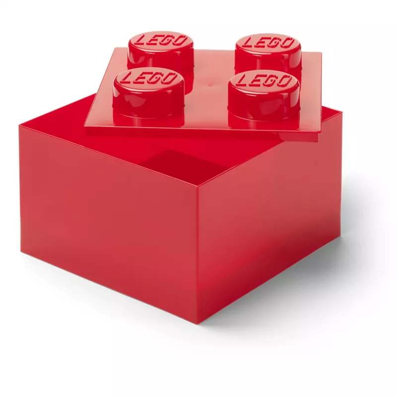 LEGO Storage Brick 4 säilytyslaatikko kannella, läpikuultava punainen