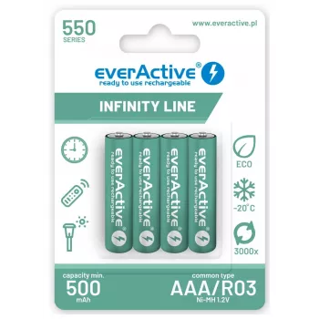 Uudelleenladattavat AAA-NiMH-akut everActive EVHRL03-550 1,2 V 550 mAh 4 kpl:n pakkaus, sylinterimäinen R03