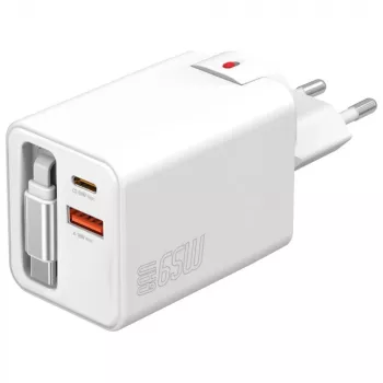Sisäkäyttöön USB-C/USB-A-pikalaturi 4smarts 541065 — universaali AC 100–240V, max 20V, 0,7 m kaapeli, valkoinen