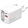 4smarts 541065 GaN Flex Jojo 65W seinälaturi, 2x USB-C PD + USB-A QC 3.0, sisäänvedettävä USB-C-kaapeli, 100-240V, valkoinen