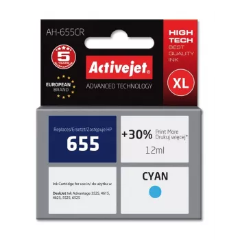 Mustekasetti ActiveJet AH-655CR yhteensopiva HP, syaani, korkea (XL) riitto, 12 ml, väriainepohjainen muste