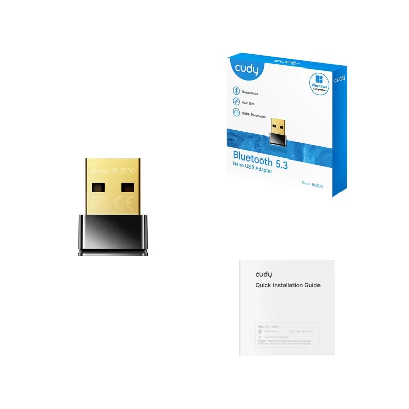 Bluetooth-adapteri Cudy BU530 USB Type-A, musta, Bluetooth-lähtö, Windows 8.1 -tuki