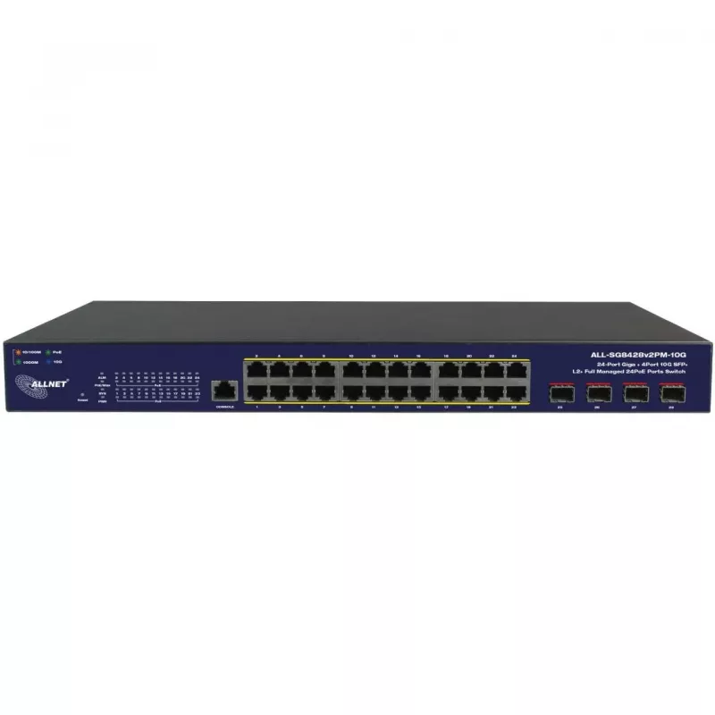 Verkkokytkin ALLNET ALL-SG8428v2FPM-10G — 24+4 porttia, PoE, 10G uplinkit
