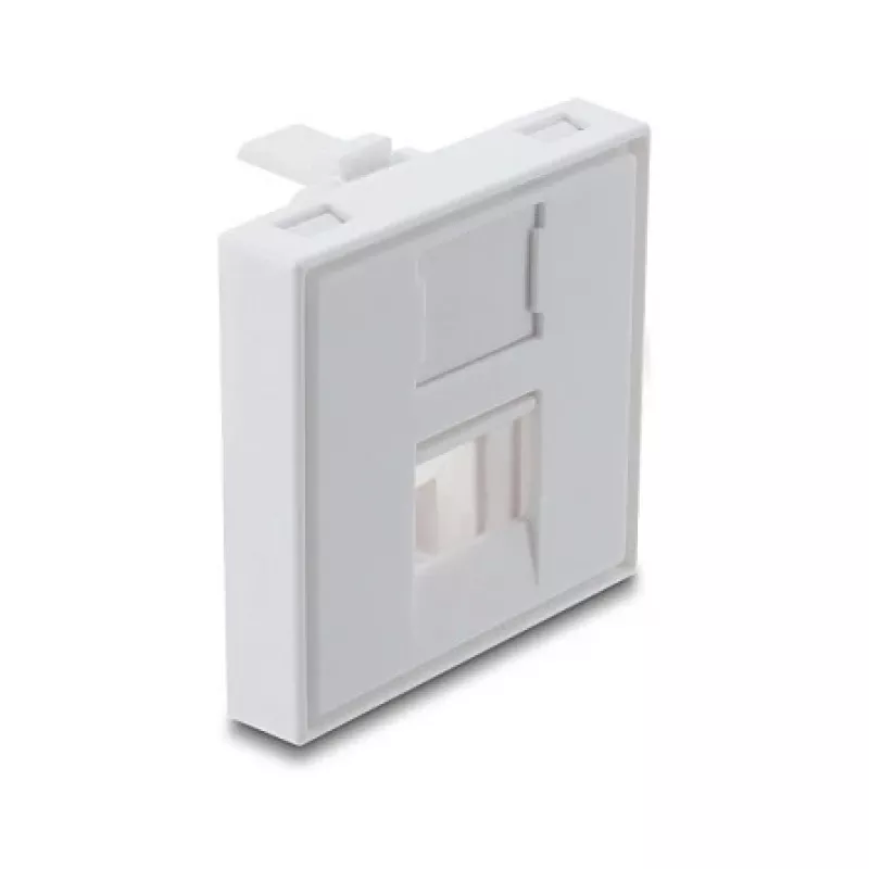 Napsautettava 45×45 mm Keystone-moduulikansi DELOCK Easy 45 1 portille, ABS, valkoinen, pölysuojuksella