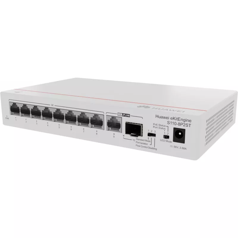 HUAWEI eKit S110 Series S110-8P2ST hallitsematon L2 Gigabit Ethernet (10/100/1000) Power over Ethernet (PoE) harmaa