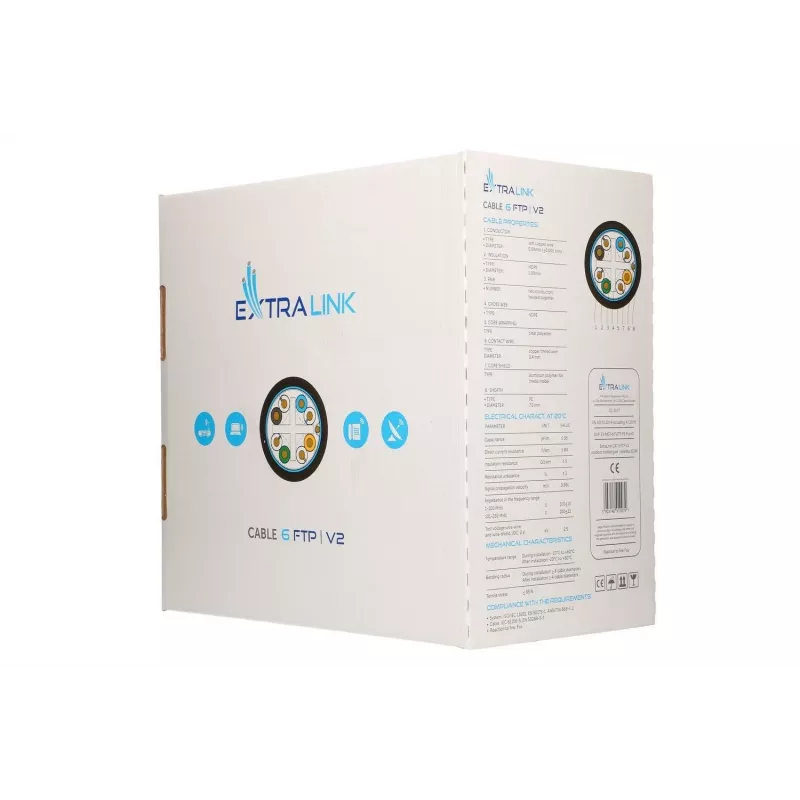 Verkkokaapeli Extralink Twisted Pair CAT6 FTP (F/UTP) V2 ulkokäyttöön 305 m musta