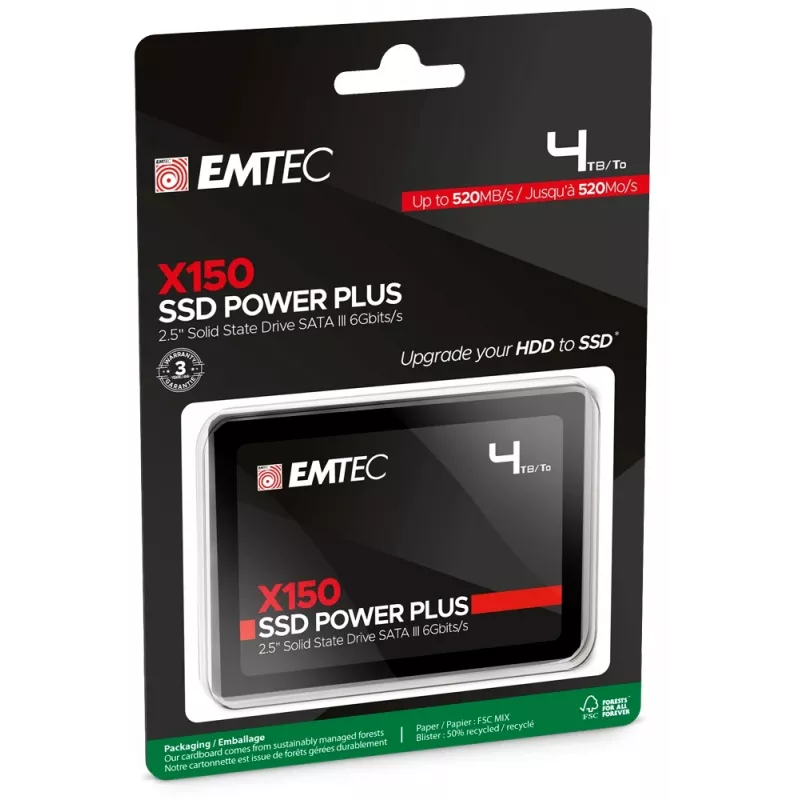 SSD-kiintolevy Emtec X150 4 TB 2,5 inch SATA III 3D NAND malli ECSSD4TX150
