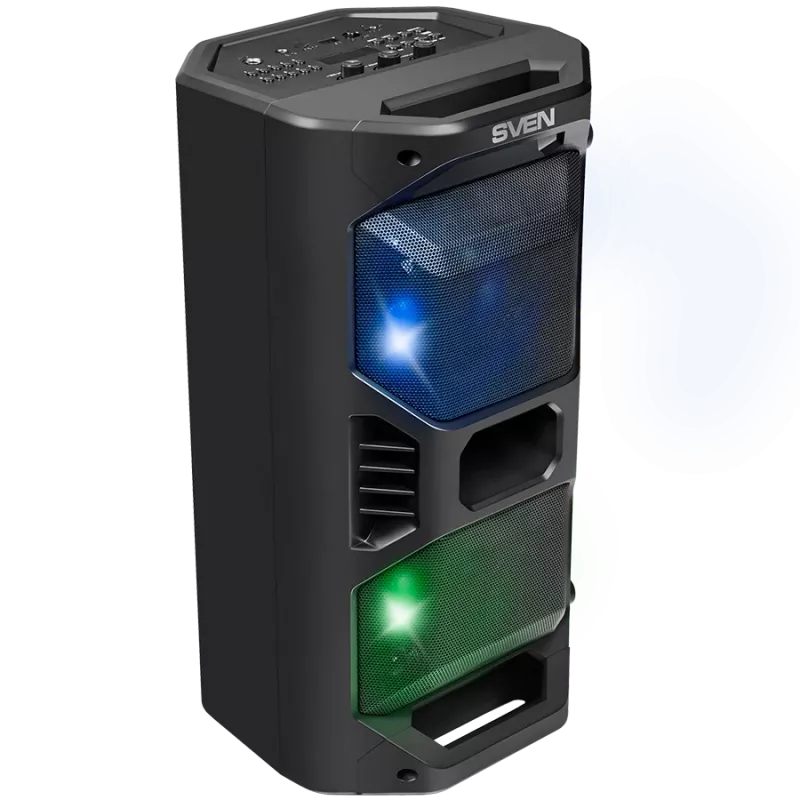 Kaiutin SVEN PS-600, musta (50W, TWS, Bluetooth, FM, USB, microSD, LED-näyttö, 4000mAh)