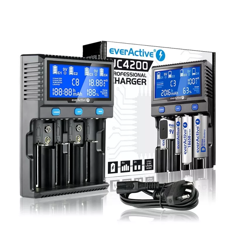 everActive UC-4200 lataaja sylinterimäisille Li-ion- ja Ni-MH-akuille
